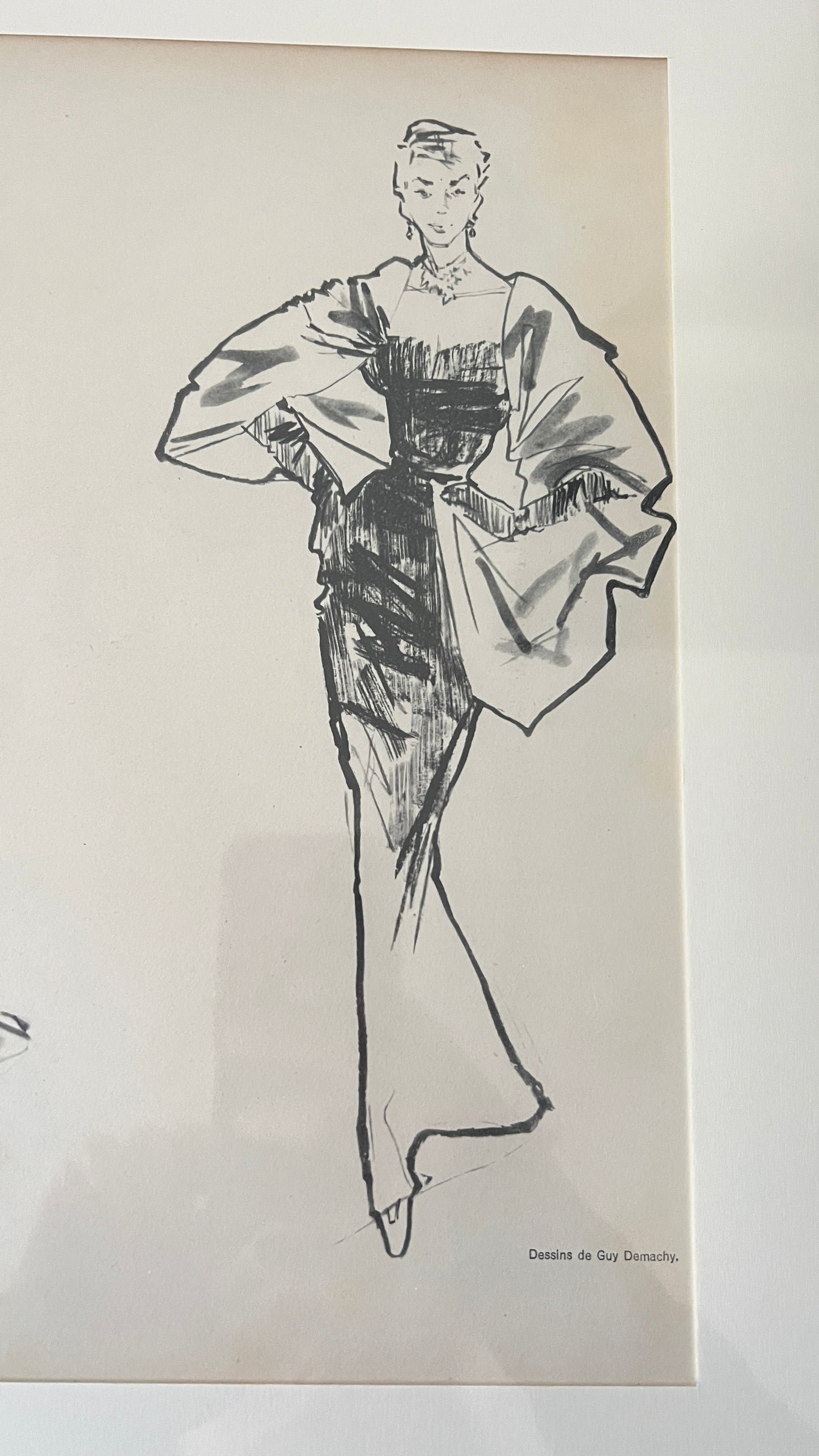 Vintage ilustracja mody — Christian Dior & Balenciaga, Paryż lata 50. | Oprawa 32×42 cm