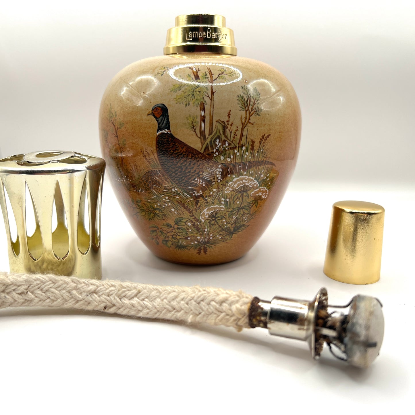 Vintage Lampe Berger Paris – Porcelanowa Lampa Katalityczna | Motyw Myśliwski: Bażant | Made in France