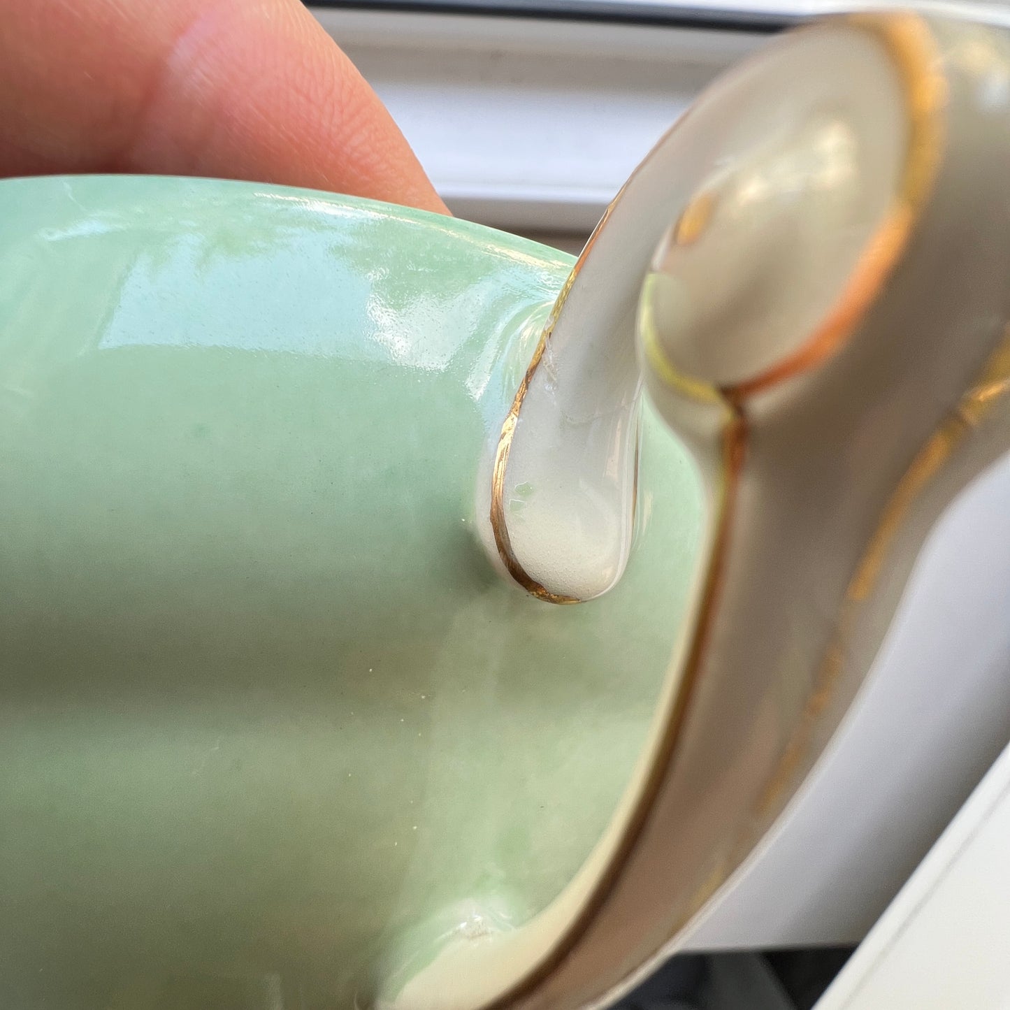 Limoges G. Boyer & Cie – komplet porcelanowy, miętowa zieleń ze złotem