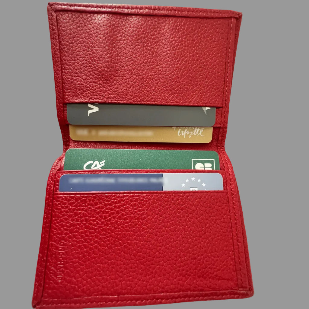 Vintage etui na karty Longchamp – czerwony skórzany portfel z tłoczonym logo