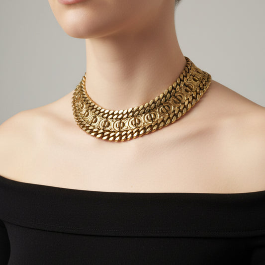 Vintage Naszyjnik Kolia Gil d’Agéna – Chunky Gold – Made in France – Lata 80.
