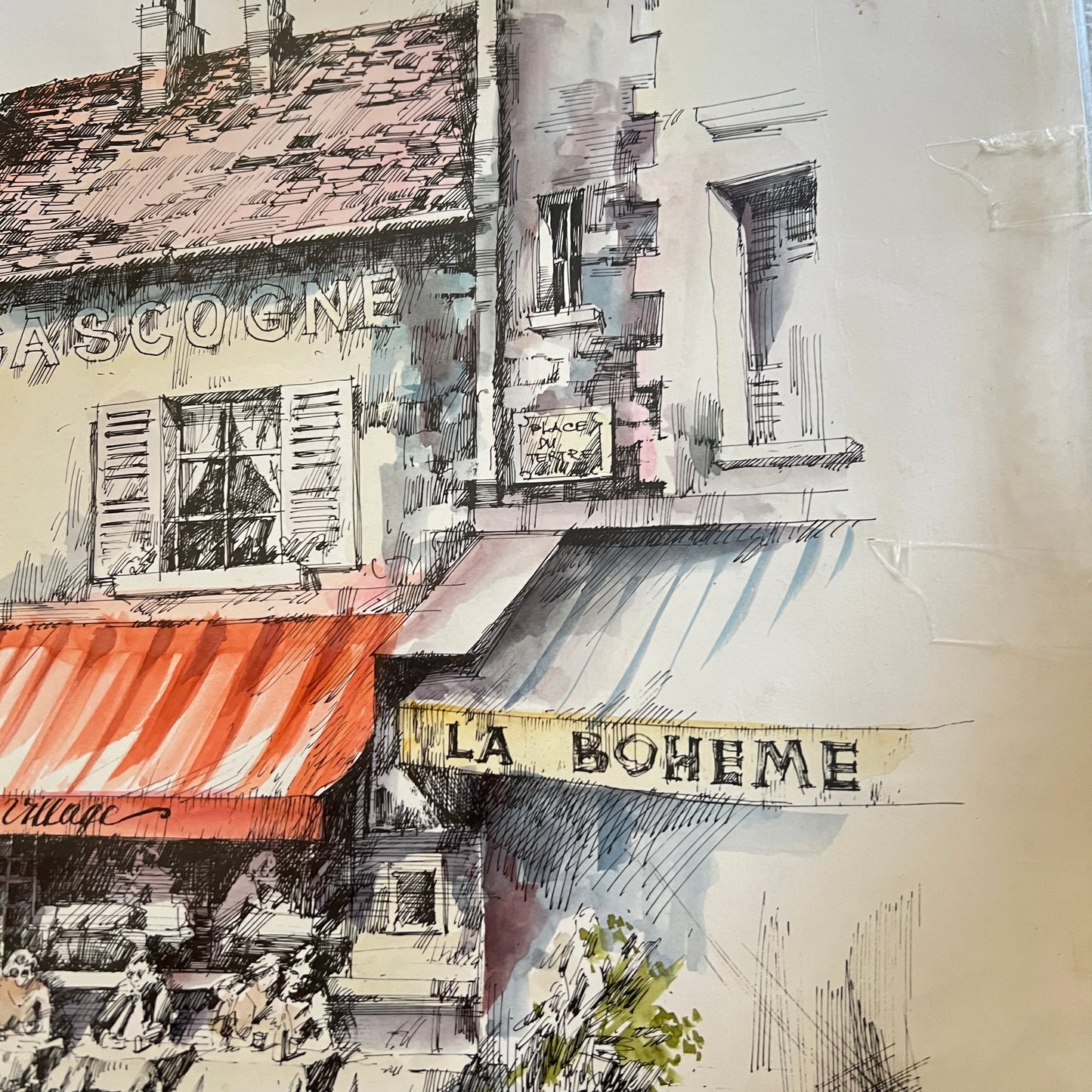 Rysunek – Place du Tertre, Montmartre, Paryż – oryginał, sygnowany, vintage