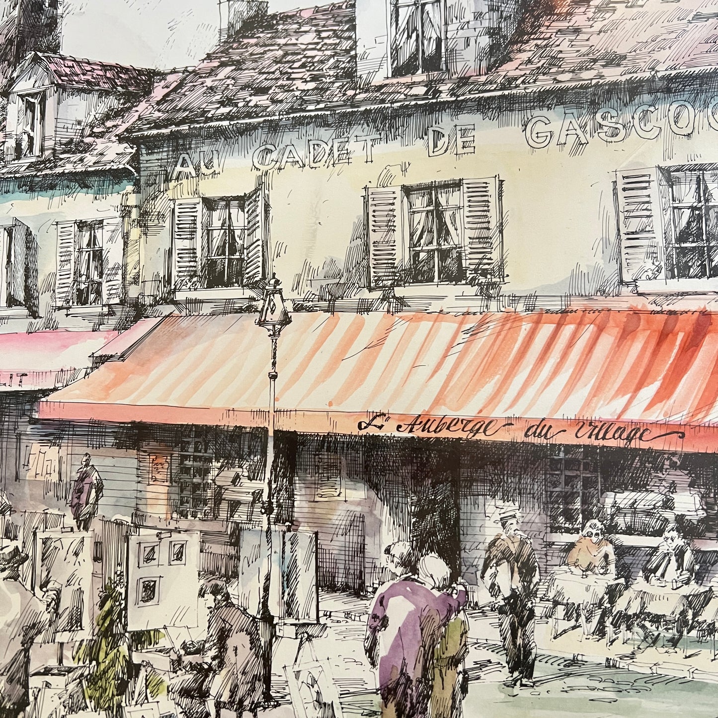 Rysunek – Place du Tertre, Montmartre, Paryż – oryginał, sygnowany, vintage
