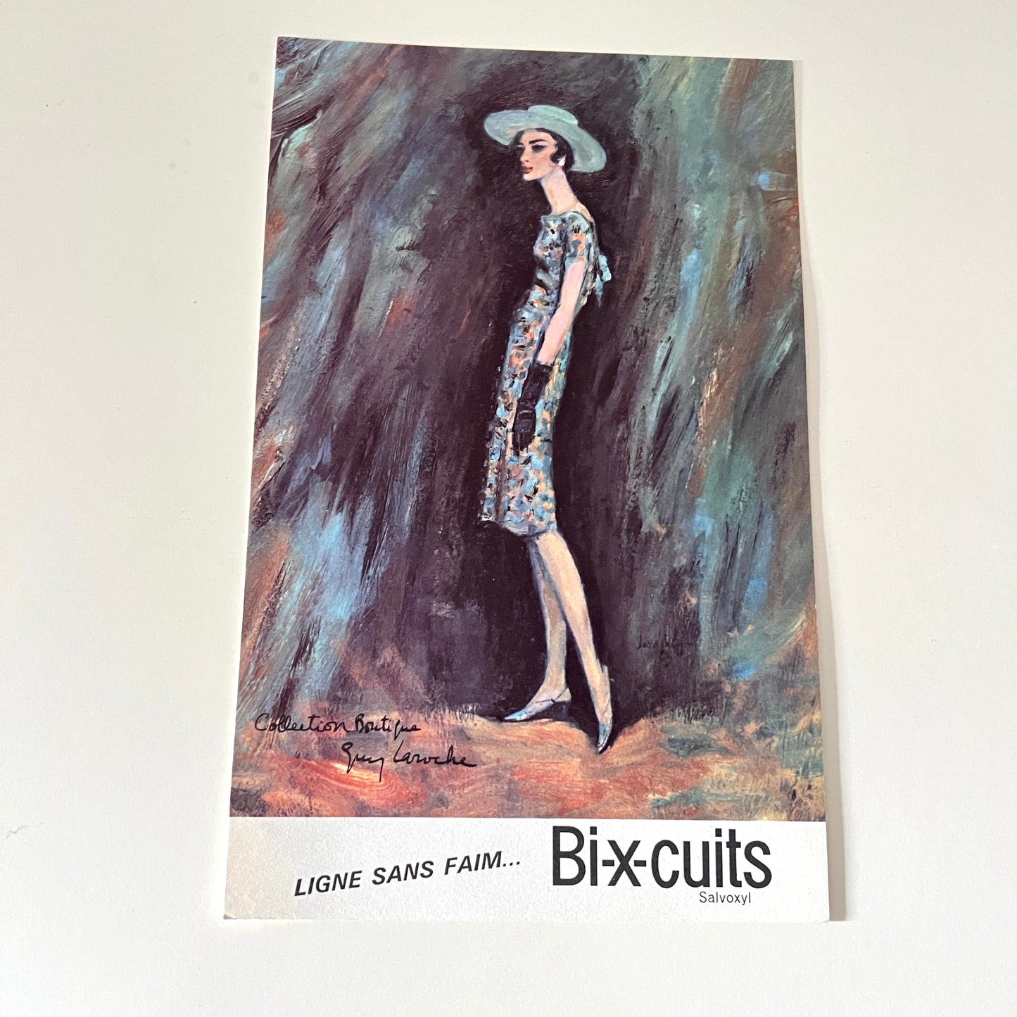 Zestaw 5 vintage obrazków Guy Laroche – francuska reklama lata 60.