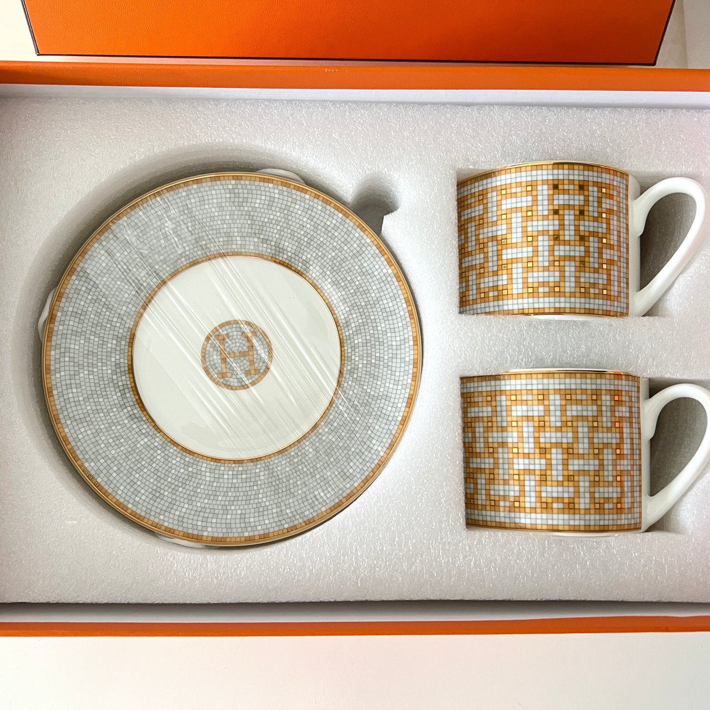 Zestaw Hermès Mozaika - 2 Filiżanki + 2 Talerzyki Vintage