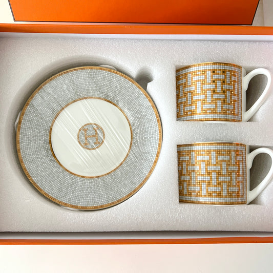 Zestaw Hermès Mozaika - 2 Filiżanki + 2 Talerzyki Vintage