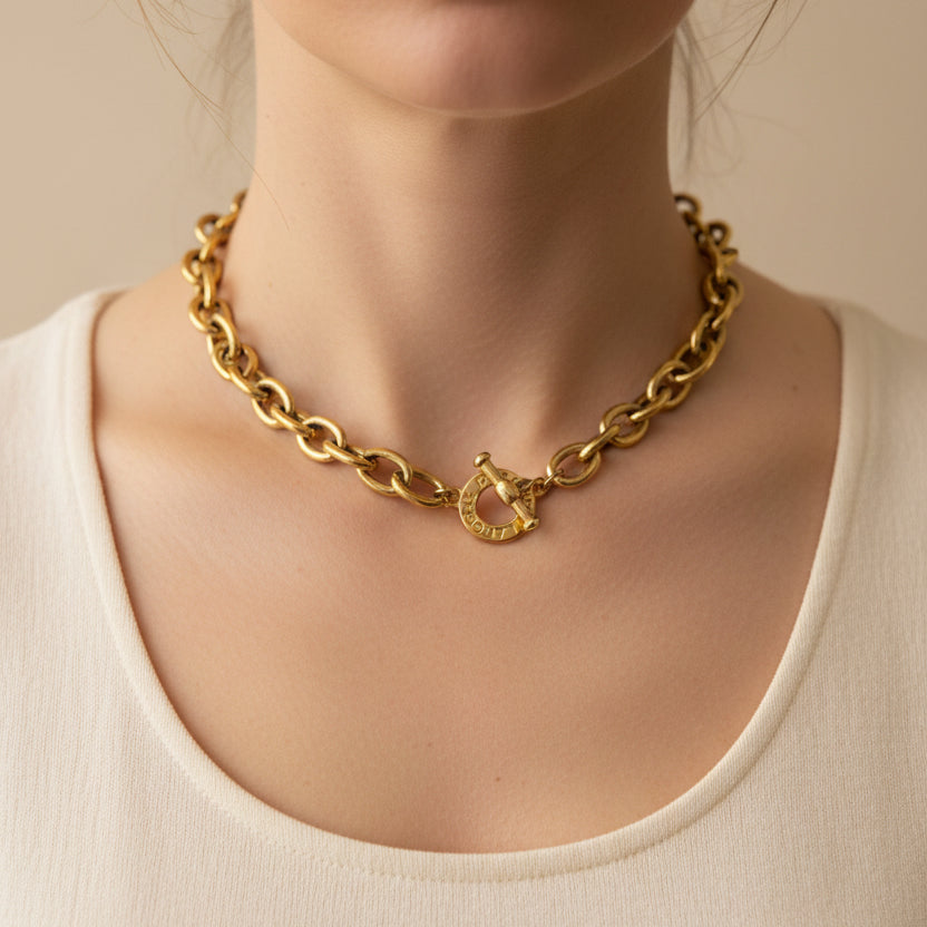 Naszyjnik Guy Laroche Paris - Gruby Łańcuch Gold-Tone - Sygnowany - Francja Vintage