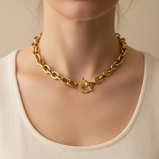 Naszyjnik Guy Laroche Paris - Gruby Łańcuch Gold-Tone - Sygnowany - Francja Vintage
