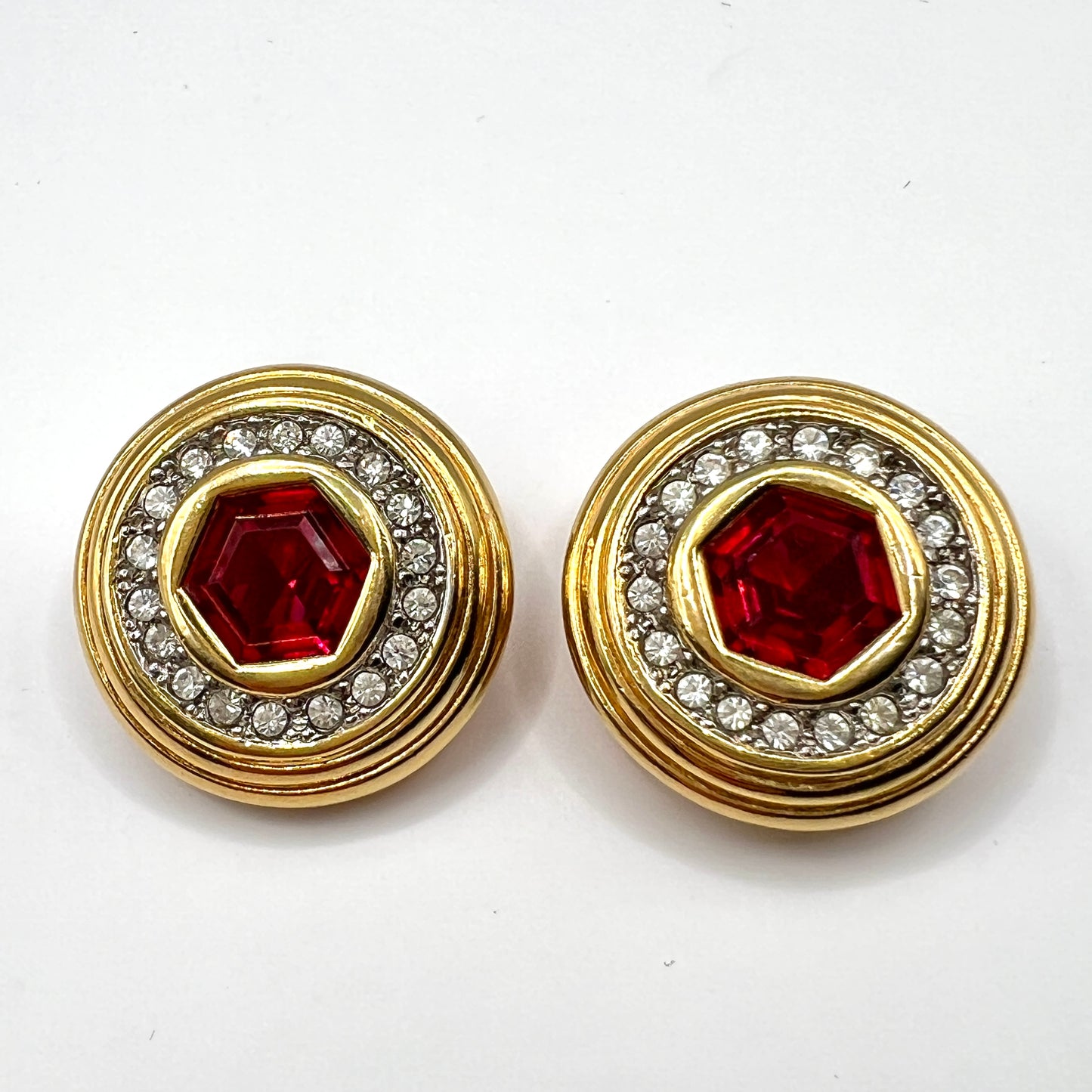 Klipsy Carven Paris Vintage - Królewskie z Rubinowym Sercem 2,5 cm