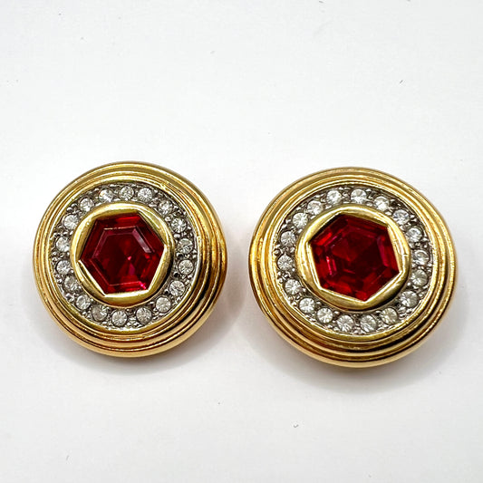 Klipsy Carven Paris Vintage - Królewskie z Rubinowym Sercem 2,5 cm