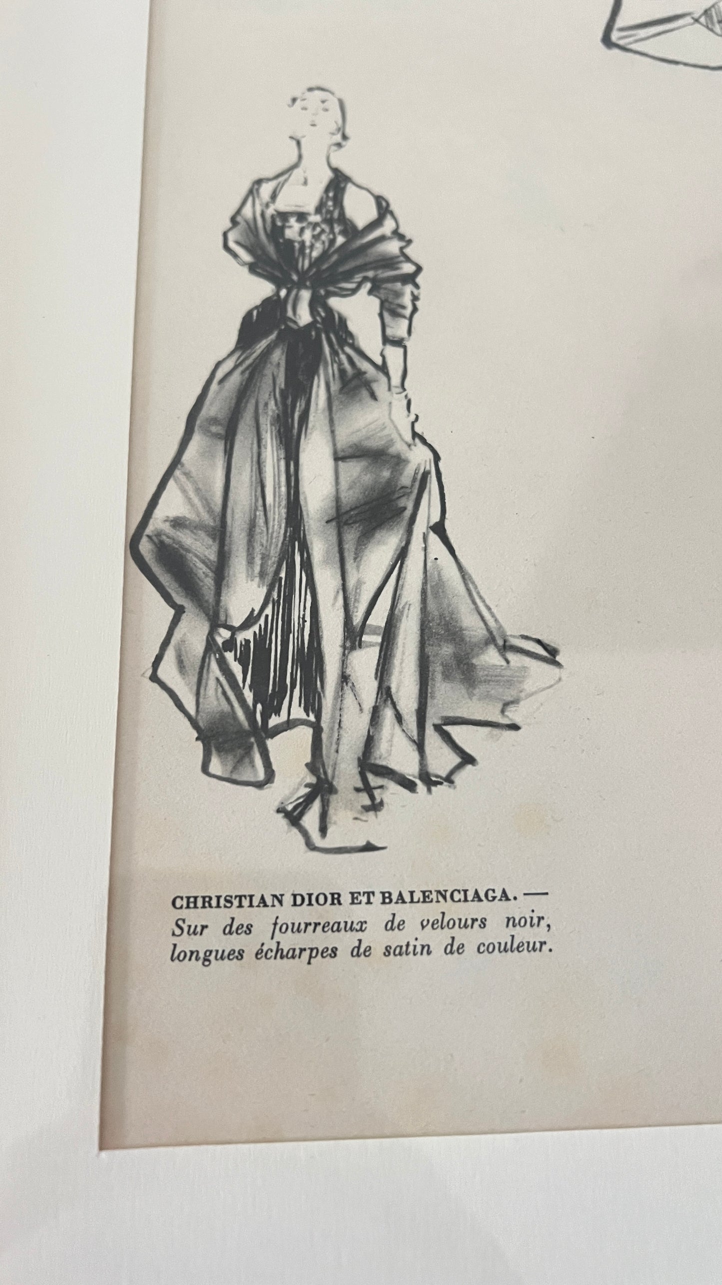 Vintage ilustracja mody — Christian Dior & Balenciaga, Paryż lata 50. | Oprawa 32×42 cm