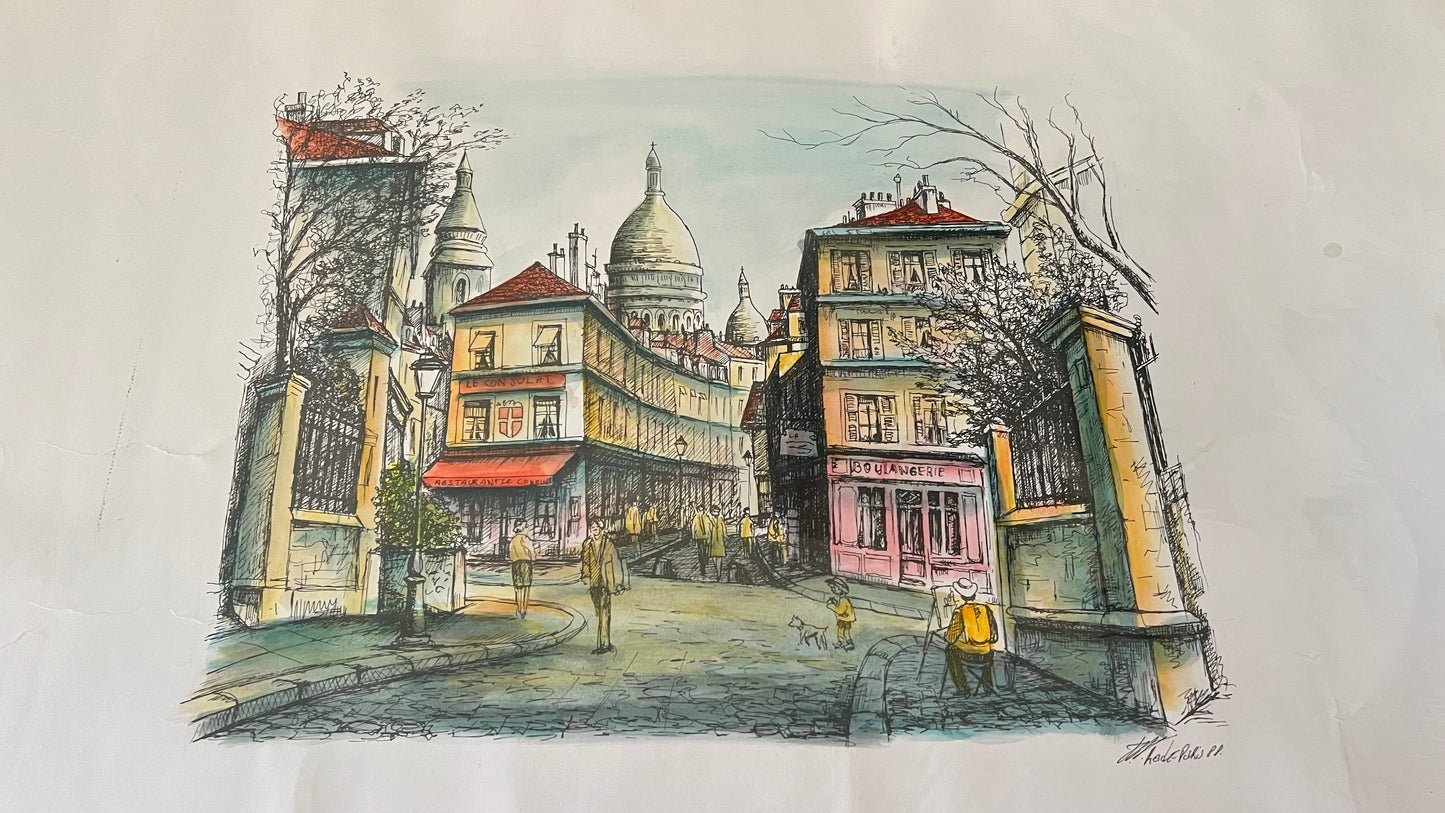 Rysunek – Montmartre, Sacré-Cœur, Paryż – oryginał sygnowany, datowany 1989