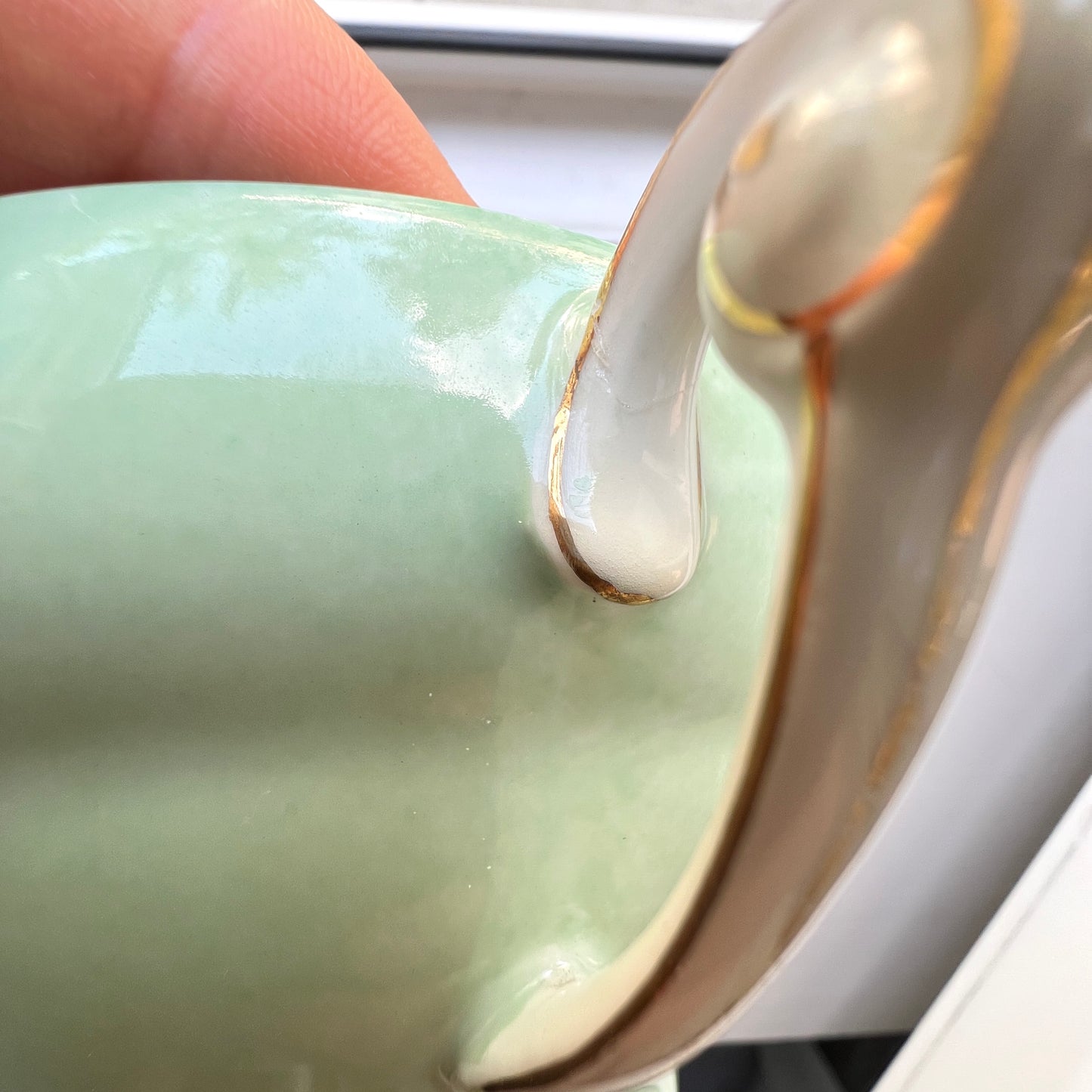 Limoges G. Boyer & Cie – komplet porcelanowy, miętowa zieleń ze złotem