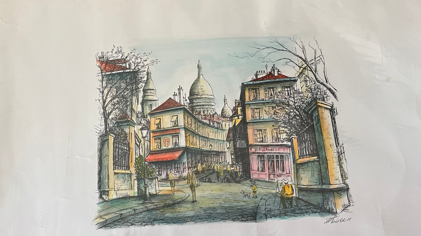 Rysunek – Montmartre, Sacré-Cœur, Paryż – oryginał sygnowany, datowany 1989