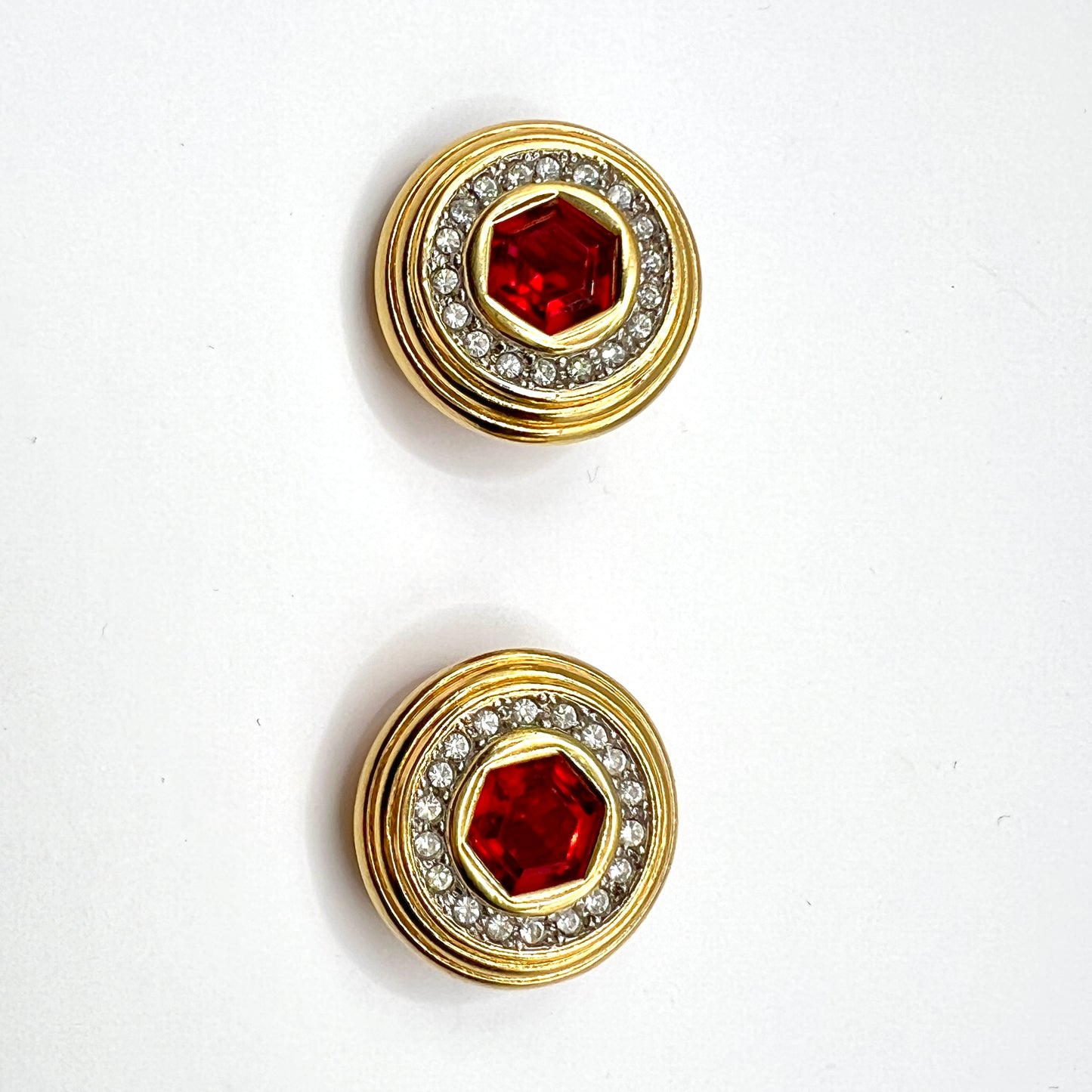Klipsy Carven Paris Vintage - Królewskie z Rubinowym Sercem 2,5 cm