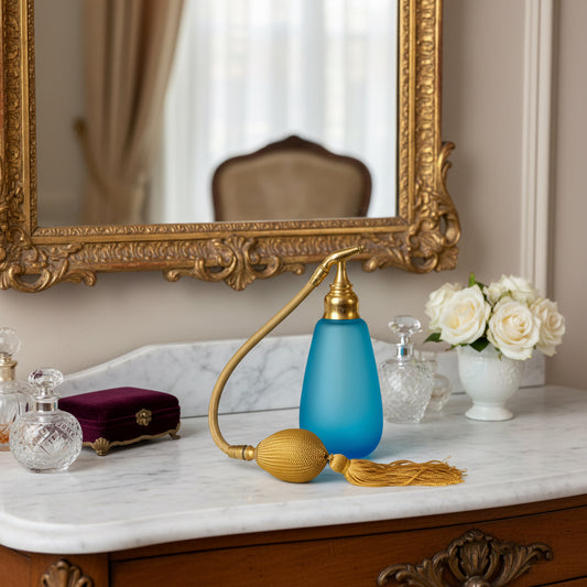 Luksusowy Atomizer do Perfum Vintage – Baccarat dla Marcel Rochas | Błękitne Szkło Satynowe | Made in France