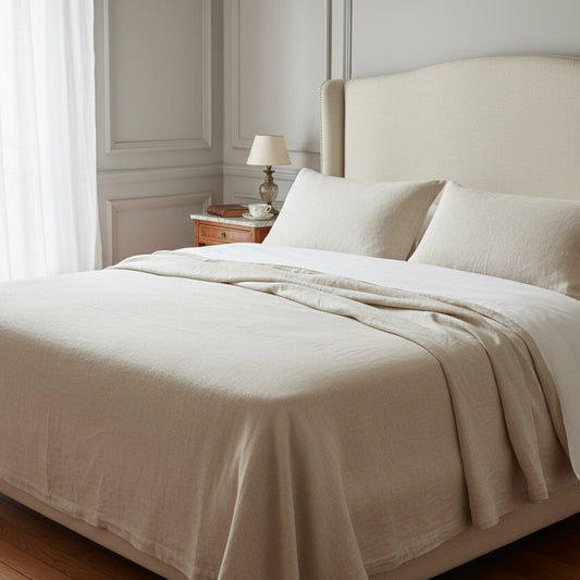Francuska pościel lniana vintage – Au Bon Marché Paris, 220×325 cm