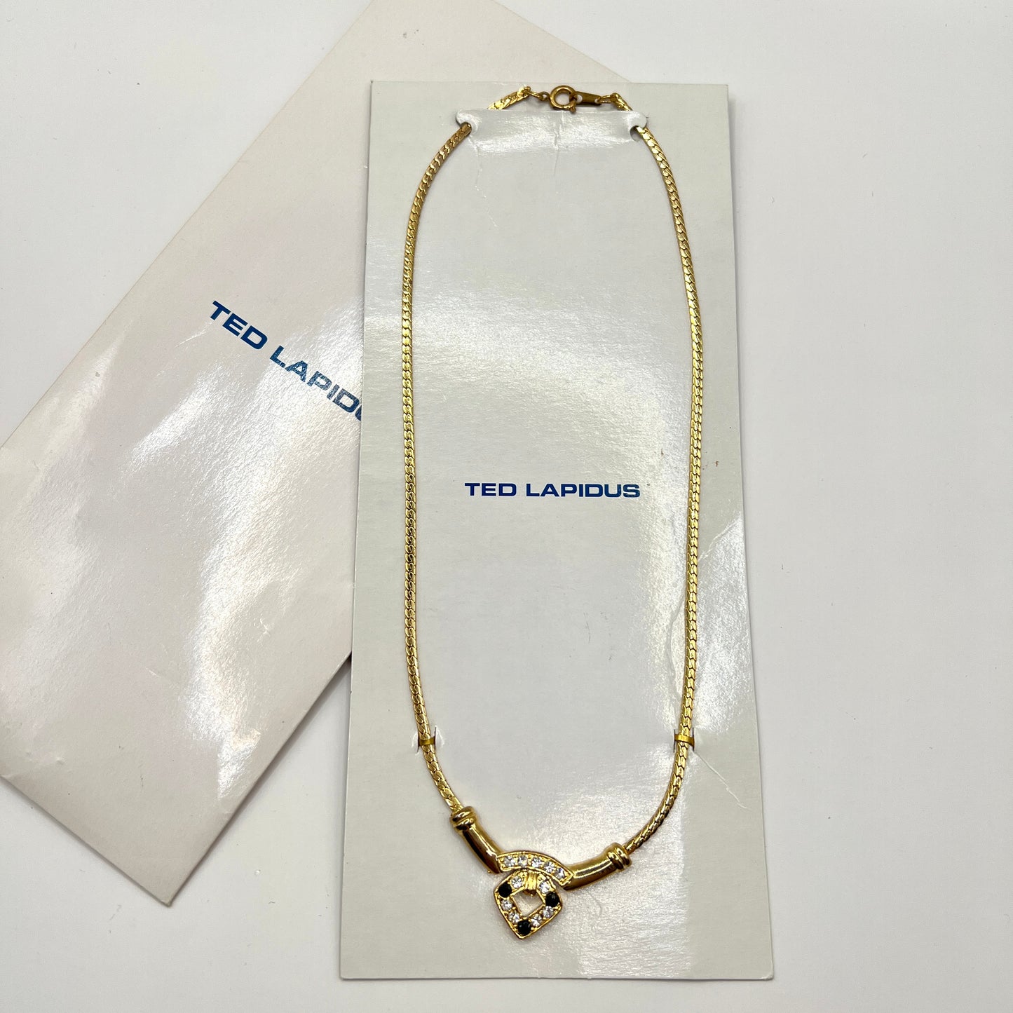 Naszyjnik Ted Lapidus – złoty łańcuszek z kryształkami, vintage