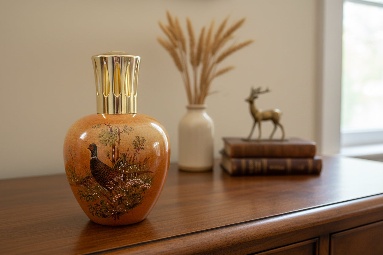 Vintage Lampe Berger Paris – Porcelanowa Lampa Katalityczna | Motyw Myśliwski: Bażant | Made in France