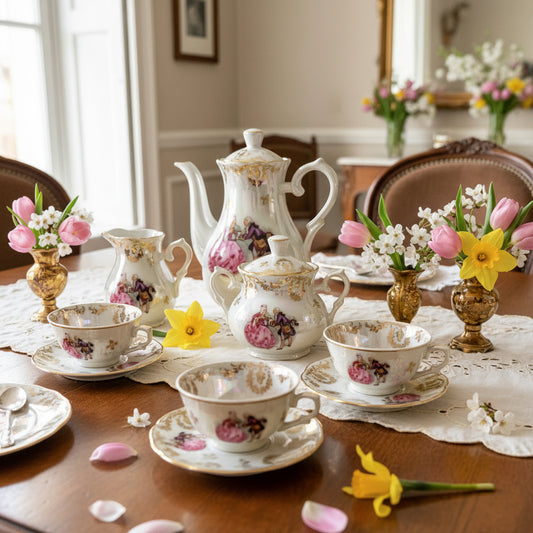 Ekskluzywny Serwis Kawowy Porcelaine France – Sceny Miłosne Fragonard, Złocenia i Iryzacja