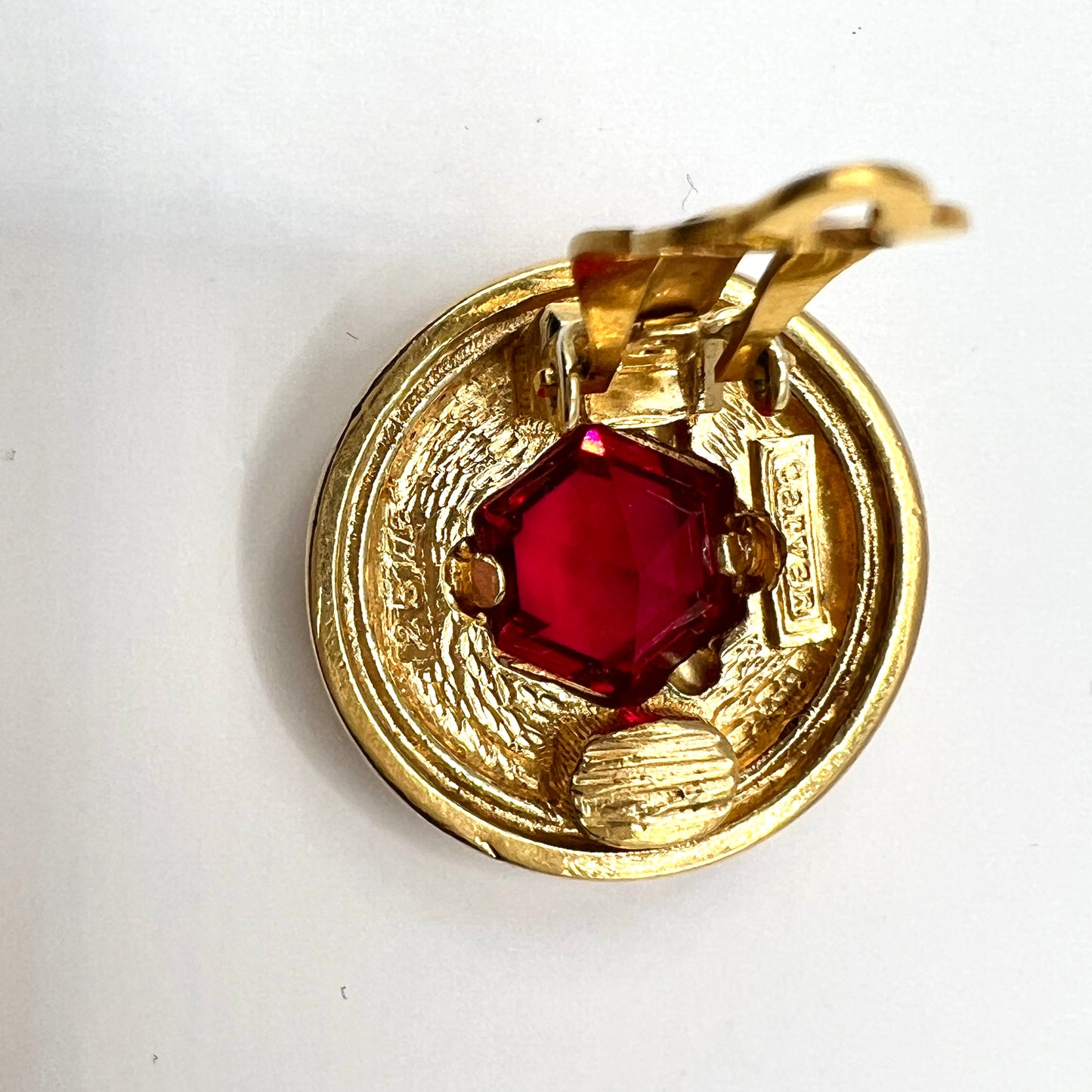 Klipsy Carven Paris Vintage - Królewskie z Rubinowym Sercem 2,5 cm