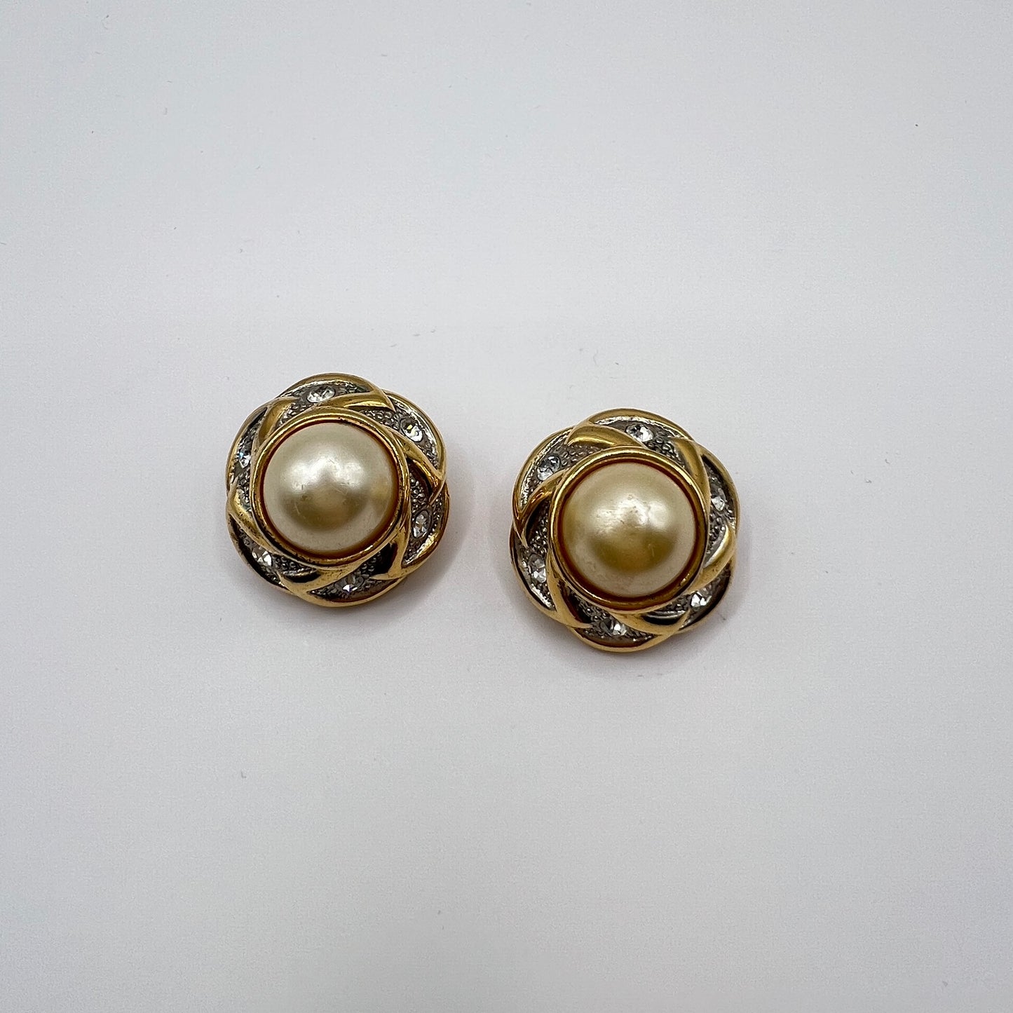 Vintage Klipsy "Royal Pearl" – Cyrkonie i Złoto (Lata 80./90.)