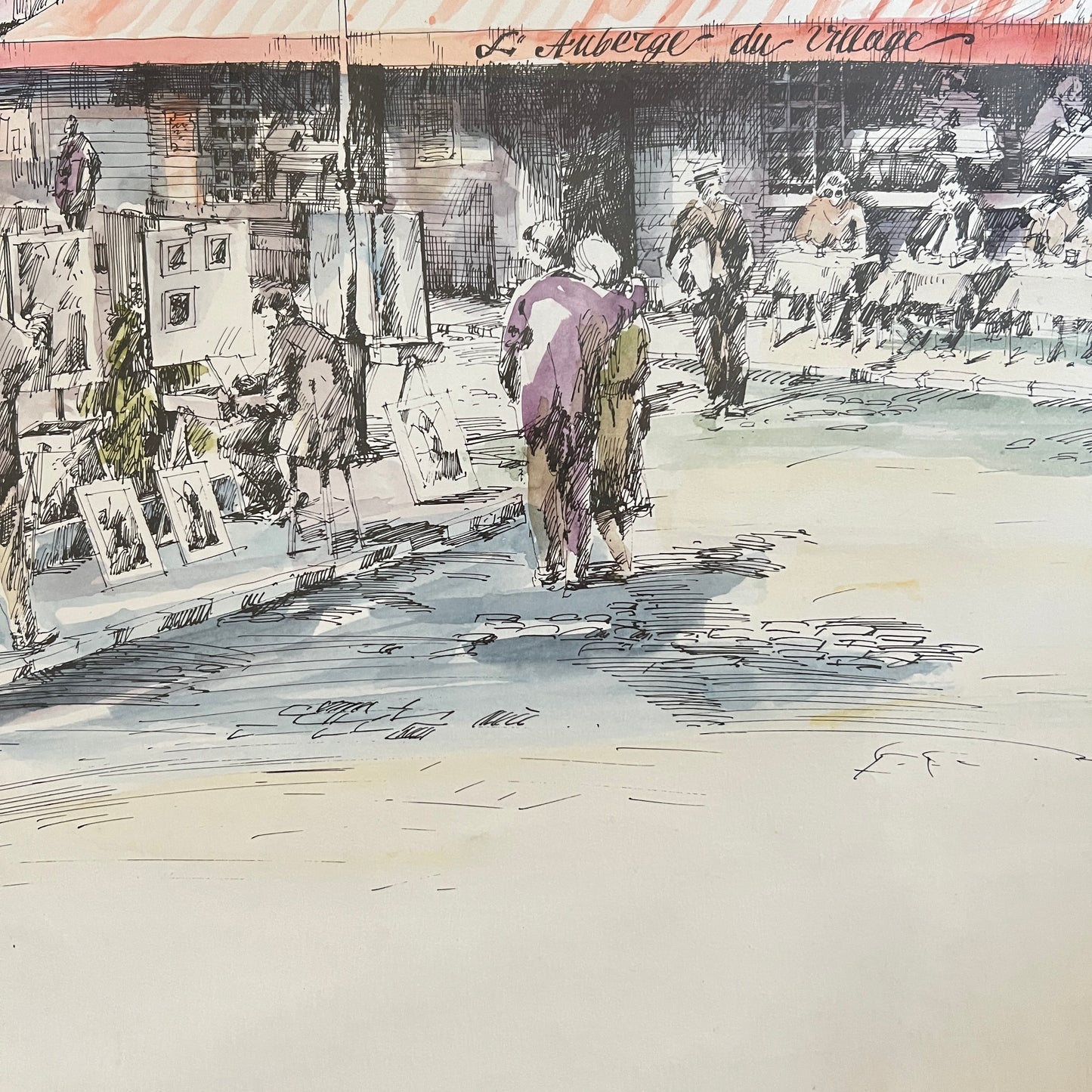 Rysunek – Place du Tertre, Montmartre, Paryż – oryginał, sygnowany, vintage