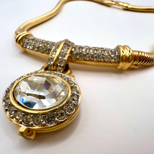 Naszyjnik Vintage Givenchy Paris New York Złoty Kryształ 41 cm Snake Chain
