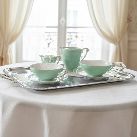 Limoges G. Boyer & Cie – komplet porcelanowy, miętowa zieleń ze złotem
