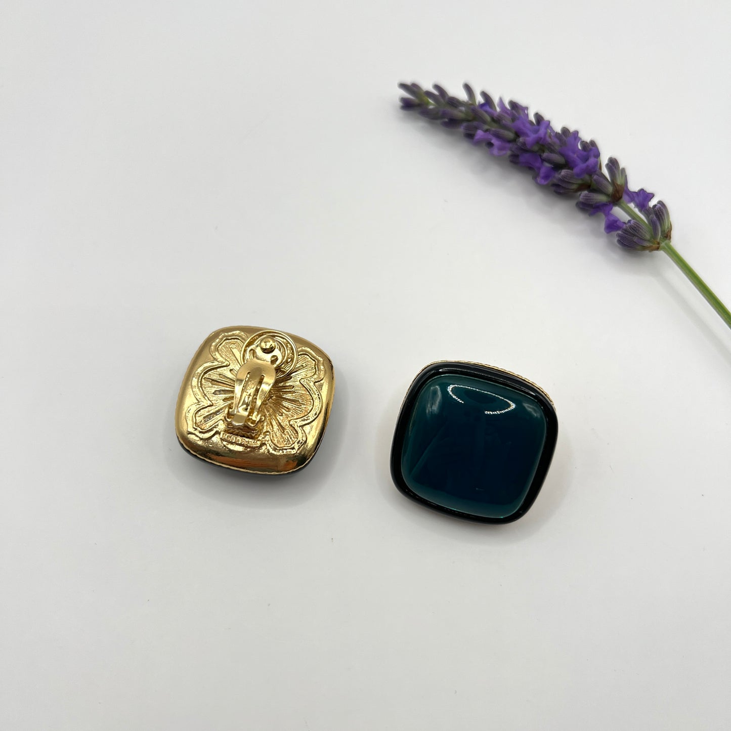 Klipsy YSL Yves Saint Laurent — turkus, holograficzne, lata 80/90, Made in France