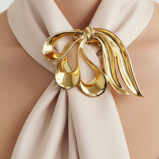 Złota zapinka / klips do apaszki – vintage, styl sculptural