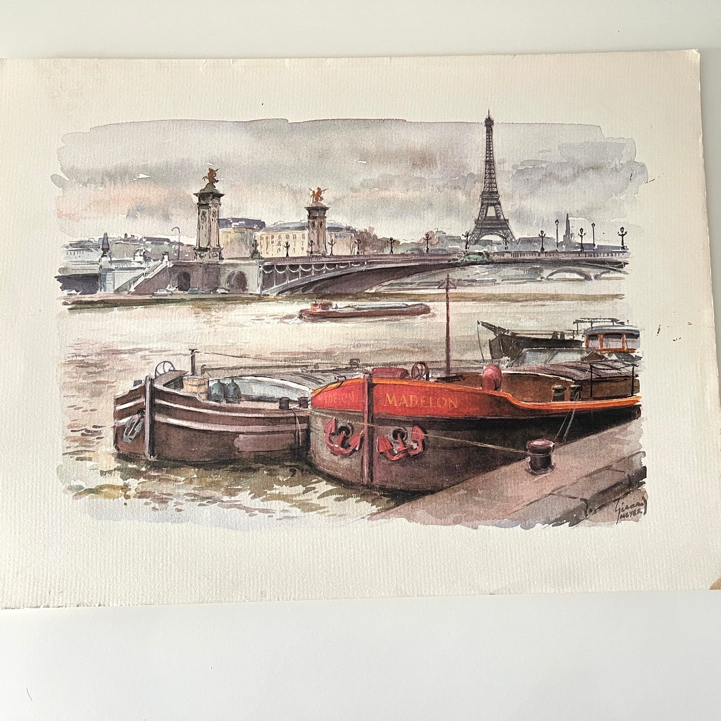 Zestaw 5 paryskich akwarelowych reprodukcji od bukinisty – widoki Paryża, 30x40 cm