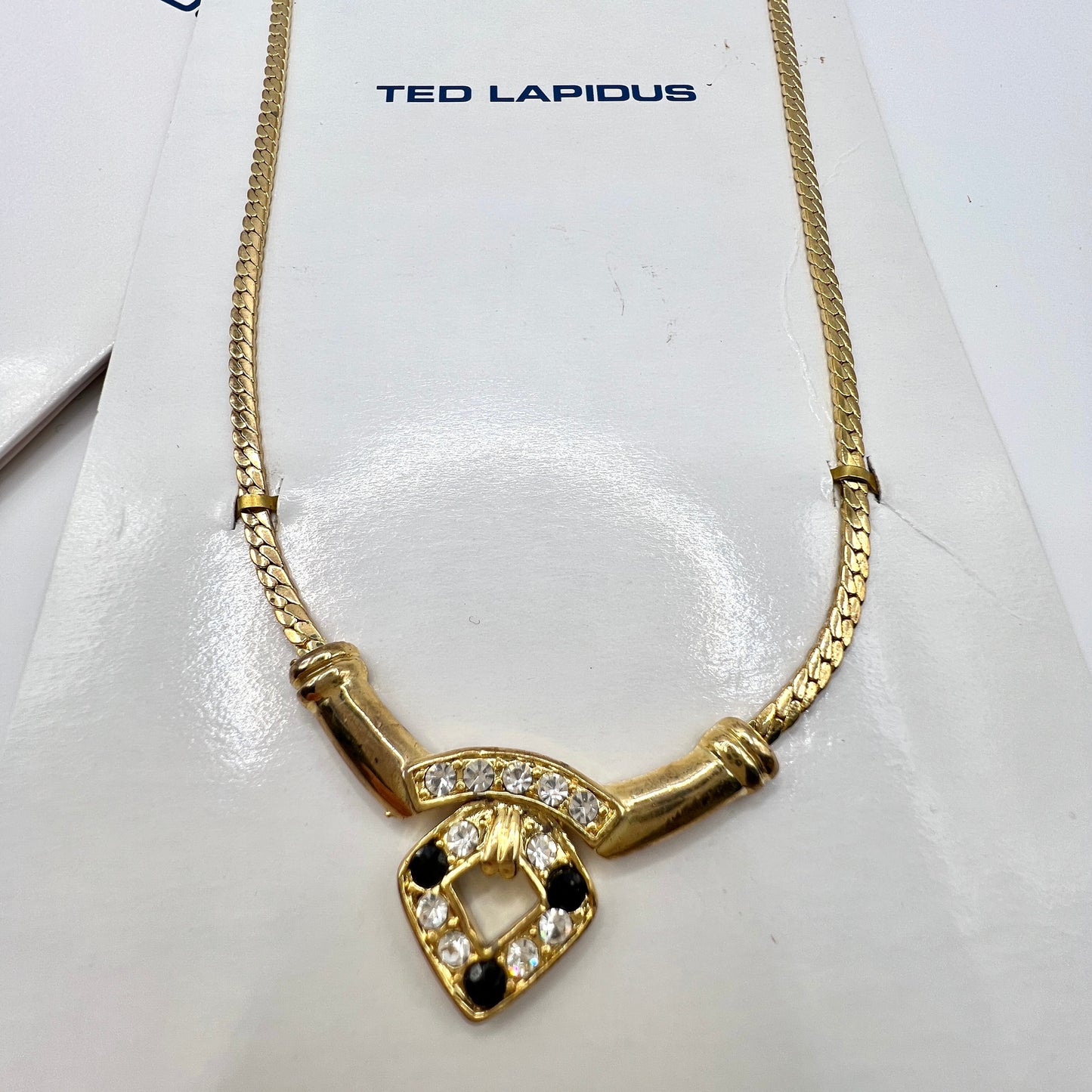 Naszyjnik Ted Lapidus – złoty łańcuszek z kryształkami, vintage