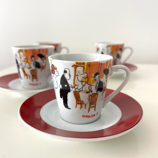 Serwis do kawy Maxim’s de Paris – 4 filiżanki + 4 spodki, porcelana, vintage