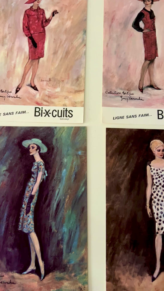 Zestaw 5 vintage obrazków Guy Laroche – francuska reklama lata 60.