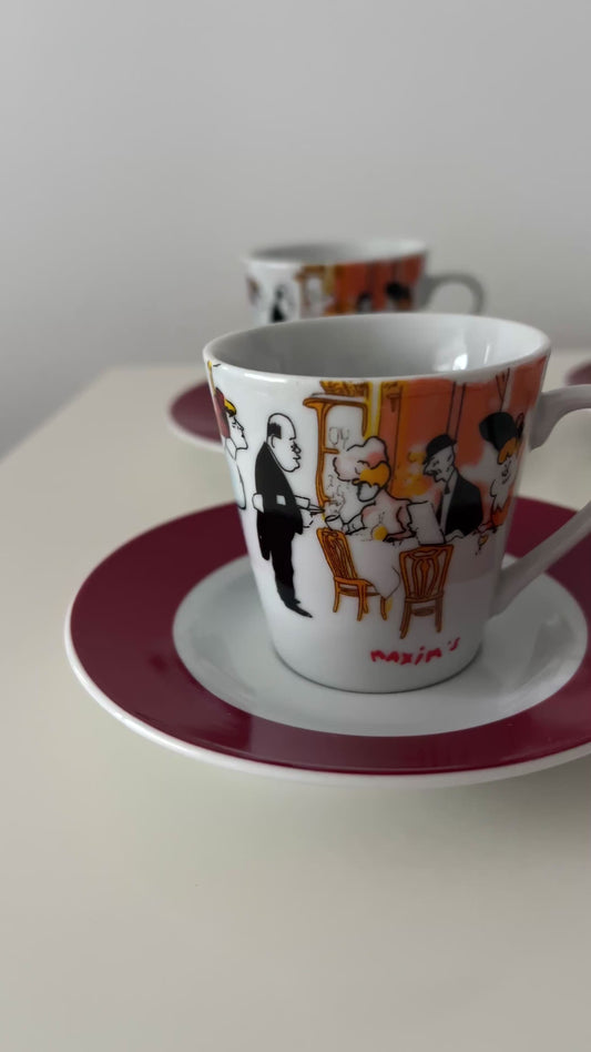 Serwis do kawy Maxim’s de Paris – 4 filiżanki + 4 spodki, porcelana, vintage